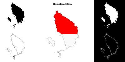 Sumatera Utara province outline map set vector