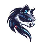 A fierce blue and black wolf mascot with a determined gaze png