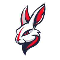 A fierce rabbit mascot with a striking red and white design png