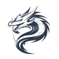 A fierce stylized dragon illustration in grayscale png