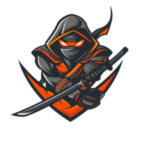 Stealthy ninja poised for action with a sharp sword png