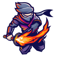 Fiery ninja striking with blazing sword png