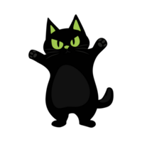 Illustration of cute happy black cat with green eyes png