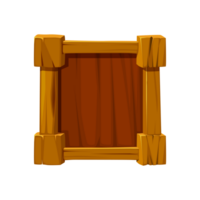 Wooden game frame or border. Brown plank and panel for 2D game interface design and UI element png