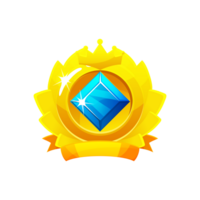 d'oro medaglia di il risultato, premio badge con bluegem png