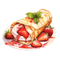 A delicious crepe with fresh strawberries and cream. AI Generate png
