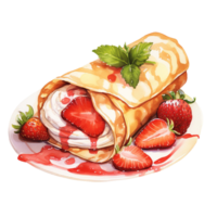 een heerlijk crêpe met vers aardbeien en room. ai genereren png