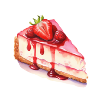 A slice of strawberry cheesecake with strawberry sauce on top. AI Generate png