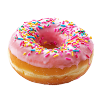 A delicious donut with pink icing and colorful sprinkles. AI Generate png