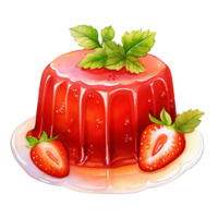 Red jelly with strawberry on white plate, 3D illustration AI Generate png