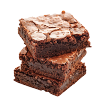 un apilar de Tres chocolate Brownies en un blanco antecedentes. ai generar png