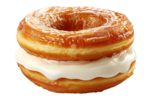 Delectable Glazed Donut Sandwich Filled with Whipped Cream png