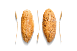 Two Bread with Three Wheat Transparant Background, Bread and Wheat Texture, Top View. png