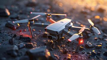 A small drone flying in the sky, surveillance, espionage. Neural network photo