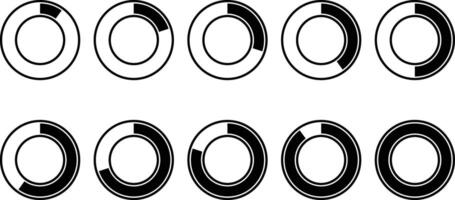 Ten to One Hundred Percent Load Bar, Progress Circle Icon Shapes vector