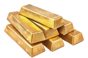dorado barras lingote apilar ese alto valor en negocio mercado aislado en fondo, financiero oro valores y global mercado. png