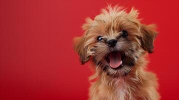 retrato de un linda shi-tsu perrito en un de colores antecedentes. neural red foto