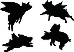 Flying pigs silhouette on white background vector