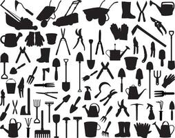 Garden work tools silhouette on white background vector