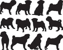 Pug dog silhouette on white background vector