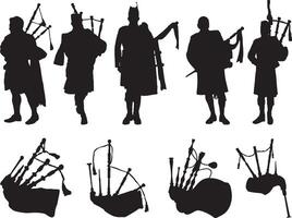 Bagpipe players silhouette on white background vector