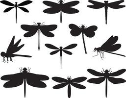 libélula silueta en blanco antecedentes vector
