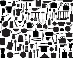 Kitchen utensils silhouette on white background vector