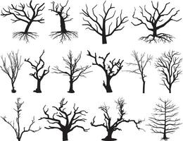 muerto arboles silueta en blanco antecedentes vector