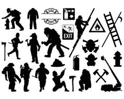 Firefighter bundle silhouette on white background vector