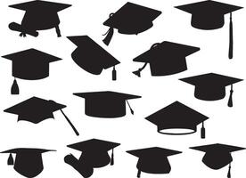 Graduation hats silhouette on white background vector