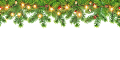 Christmas Border With Coniferous Branches, and Lights png