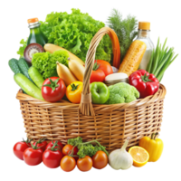 cesta rebosante con comestibles y verduras png