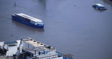 A high angle view of cityscape at Saigon river in Ho Chi Minh long shot video