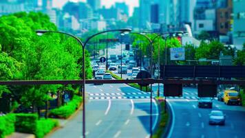 A timelapse of miniature city street at Yasukuni avenue in Tokyo daytime zoom video