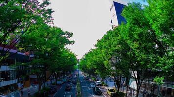 une laps de temps de paysage urbain à omotesando rue dans tokyo fisheye coup panoramique video