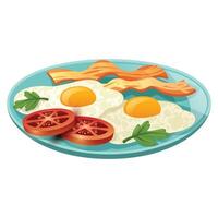 huevo desayuno, taza, té, pan, ensalada, mermelada, vector