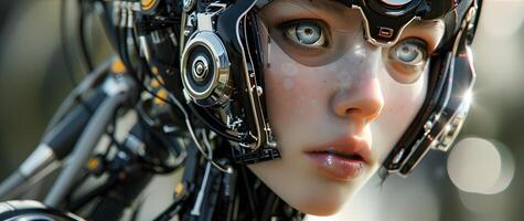 Portrait of an android robot, concept of technical support. Neural network photo