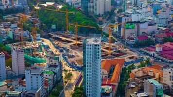 A timelapse of traffic jam at the busy town in Ho Chi Minh high angle panning video