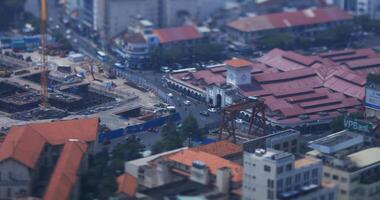 A high angle view of the miniature street at Ben Thanh market in Ho Chi Minh tiltshift video