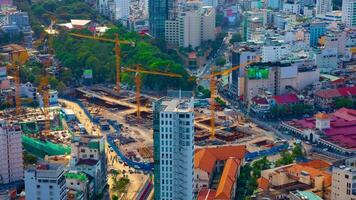 A timelapse of traffic jam at the busy town in Ho Chi Minh high angle zoom video