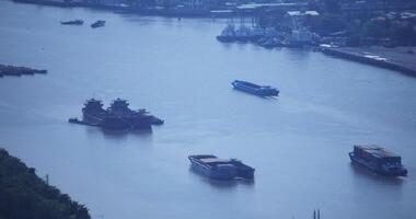 A high angle view of cityscape at Saigon river in Ho Chi Minh long shot video