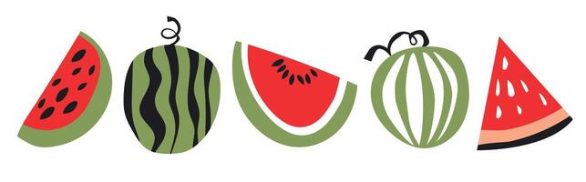 Set of abstract watermelon. Simple watermelon. Contemporary trendy illustration. Fruit collection design for interior, poster, cover, banner. All elements are isolated. vector