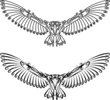 Owl Beautiful Intertwined Ornament Type Celtic or Boho Pattern. illustration of an owl with spread wings. The bird is made of fine ligature pattern solid color designed for embossing business vector
