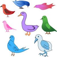 A set of birds of different colors. cartoon illustration childrens style. images isolated on transparent background. vector