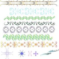 illustration different patterns of the ribbon in a vegetable format. repeating squiggles with flowers and petals of different colors on a transparent background. vector