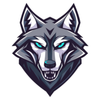 Stylized wolf head with intense blue eyes png