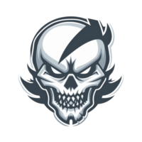 gestileerde schedel logo met een woest uitdrukking en een stoutmoedig bliksem Mark png