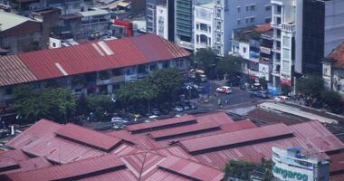 A high angle view of the street at Ben Thanh market in Ho Chi Minh long shot video