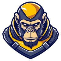 Stylized ape with a serious gaze adorned in a futuristic suit png