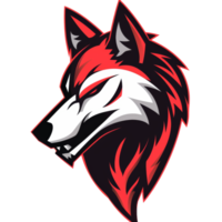 gestileerde rood en zwart wolf mascotte logo png